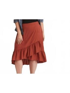 Torrid Women Size Large 0 Asymmetrical Ruffle Knee Length Skirt Rust Orange Boho
